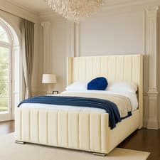 Image of Plush Velvet Upholstered Bed Frame Padded Design Slatted Base