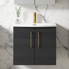 Image of Nuie Arno Wall Hung 2-Door Vanity Unit with Basin-4 600mm Wide - Black Woodgrain