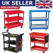 Image of Heavy Duty Tool Storage Trolley Wheel Cart 3 Tier Shelf Cabinet Drawer Workshop
