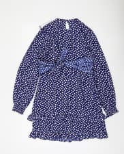 Image of Boohoo Womens Blue Polka Dot Ruffle Wrap Dress Size 8