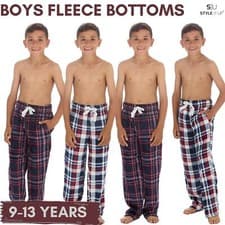 Image of Boys Fleece Lounge Pants Check Soft Warm Pyjama PJ Bottoms Nightwear 9-13 Years