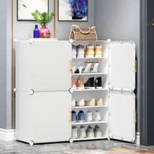 Image of 6-12 Cubes Plastic Shoe Storage Cabinet Portable Shoe Storage Organizer Cupboard