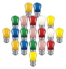 Image of 15watt Coloured Pygmy Light Bulbs "Crompton" Branded BC. SBC. SES End Caps