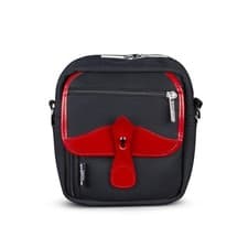 Image of Billingham Pola Stowaway Camera Shoulder Bag - Black FibreNyte / Red