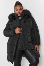 Image of Yours Curve Women's Plus Size Faux Fur Trim Puffer Coat