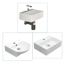Image of Bathroom Basin Wall Hung Cloakroom Sink Modern Basin Square Curved White