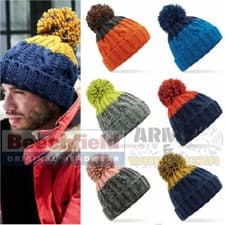 Image of Cable Knit Beanie Hat Apres Ski Pom Pom Bobble Winter Warm Chunky Woolly Hats