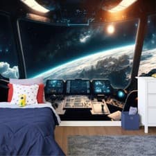 Image of Outer Space Spaceship window View Wallpaper Mural Removeable Washable Peel-Stick