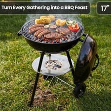 Image of Garden Potable Round BBQ Kettle Charcoal Grill Outdoor Wheels Air Vent Patry 17"