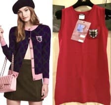 Image of New Tag Chanel Vintage 2013 Red Crest Patch Jacket Dress 34 36 38 2 4 6 Top S M