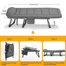 Image of Folding Bed Sun Lounger Recliner Garden Chair Camping Cots Guest Adults W/ Mat