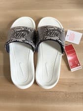Image of Nike Womens Snake Print Black&White w Color Block Victori One Slide Sandals SZ 6