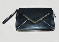 Image of MONSOON ACCESSORIZE Black Faux Leather Large Envelope Clutch Bag W/12"  L/8"