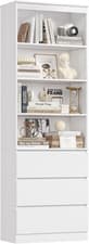 Image of Tall Bookcase Oak Storage Cabinet Adjustable Shelves Drawers Freestanding