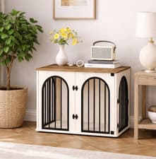 Image of Dog Crate Furniture Wooden Indoor Kennel Small Dogs Side Table Lockable Modern