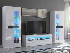 Image of TV Unit White High Gloss &Matt Living Room Set Stand Display Cabinets LED Lights