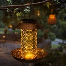 Image of Solar Bird Feeder LED Light Hanging Outdoor Garden Backyard Cardinals Lantern