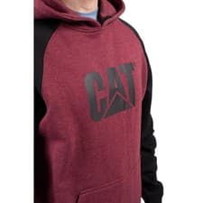 Image of Caterpillar Raglan Hooded Sweatshirt Carmenere Heather/Black Front Pouch Pocke