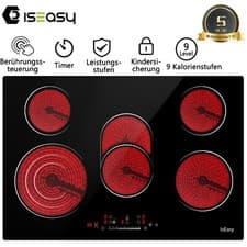 Image of Electric Ceramic Hob 77cm Glass Built-in worktop 5 Zone Touch Control Timer Lock