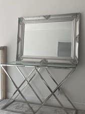 Image of Silver Baroque Rococo Wall Mirror Shabby Chic Rectangle Wood Frame French Style