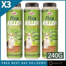 Image of FLEA POWDER KILLER FOR HOMES DOG BEDDING FURNITURE ANIMALS PETS DOFF 240G x3