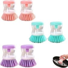 Image of 6 PCS Dish Brush with Soap Dispenser, Two in One Multifunctional Design Washing