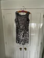 Image of BNWOT Stunning Biba Silver Sequinned Evening Dress - Size 12UK