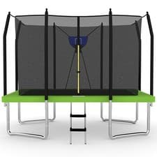 Image of Big Air 10x12ft Rectangular Trampoline Green+Safety Enclosure Ladder & Basketbal