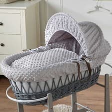 Image of Baby Moses Basket - Grey Dimple / Grey Wicker | Bedding And Mattress Included!