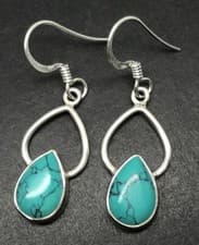 Image of Turquoise pear drop earrings Solid Sterling silver. Reconstituted. Gift Box.