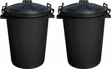 Image of 2 x 50 Litre Heavy Duty Plastic Rubbish Refuse Bin Waste Dustbin Locking Lid 50L