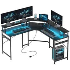 Image of HOMCOM L Shaped Desk Corner Computer Desk with Monitor Stand, Black