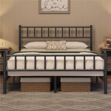 Image of 4ft6 Double Metal Bed Frame w/ Headboard&Footboard Solid Slatted Bedstead Black