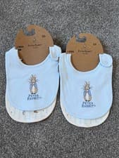 Image of BNWT Tu Peter Rabbit bibs bundle x 4 bunny carrot waffle cotton blue white beige
