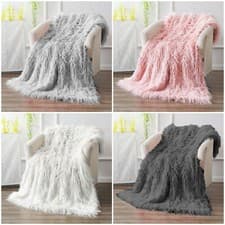 Image of LUXURY MONGOLIAN FAUX FUR REVERSIBLE SHERPA FLEECE BLANKET – BED & SOFA THROW
