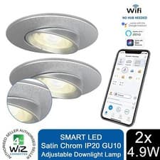 Image of 4lite WiZ Connected LED Satin Chrome Adjustable Downlight (IP20) GU10 Lamp, 2 pk