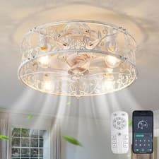 Image of Caged Ceiling Fan with Light 51CM, 6-Speed, E27, APP, Remote, WhiteGaneed
