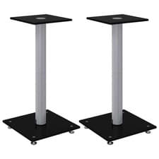 Image of Speaker Stands 2 pcs Black and Silver Tempered Glass 1 Pillar Design vidaXL