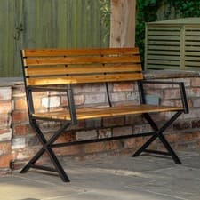 Image of Kendal 2 Person Outdoor Modern Cross Design Metal Wooden Garden Patio Bench