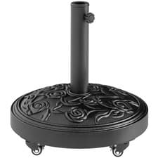 Image of Outsunny Parasol Base with Wheels, Floral Rose Pattern, Black