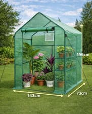 Image of Walk in Greenhouse w/Shelves Steeple Grow House Dimensions 143 x 73 x 195 cm