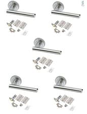 Image of 5 Sets Chrome Door Handle Pack Internal C/w Latch Hinges T-Bar Lever on Rose
