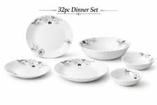 Image of 32 Piece Cool Grey Floral Dinner Set Porcelain Plates Bowls Service for 6 People