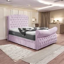 Image of Luxury Sleigh Bed Plush Velvet Gas Lift Majestic Chesterfield Double & King Size