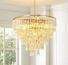Image of Modern Gold Crystal Chandelier 50cm Raindrop Pendant Light – Dining/Living Room