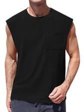 Image of Mens Sleeveless Tank Tops Workout Cut Off Shirts Muscle Gym T Shirts with Poc...