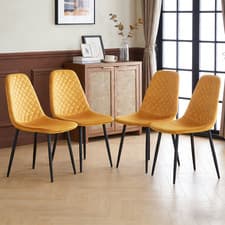 Image of Set of 2/4 Dining Chairs Velvet Padded Seat Metal Leg Kitchen Office Dining Room