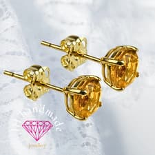 Image of Solid 9ct Gold Gemstone/Birthstone Stud Earrings 5mm Citrine