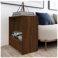 Image of Side Table Brown Oak 50x26x50cm Engineered Wood Modern Compact Accent With Shelf