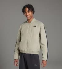 Image of adidas Essentials 3 Stripe Insulated Bomber Jacket (JV5170) Men Pebble Khaki $80
